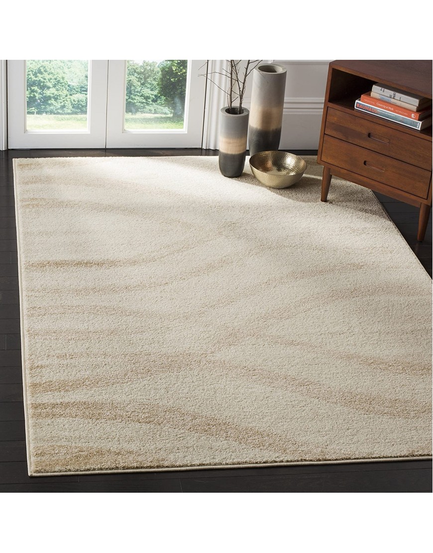 SAFAVIEH Adirondack Collection ADR125W Modern Wave Distressed Non-Shedding Living Room Bedroom Accent Area Rug 4' x 4' Square Cream Champagne