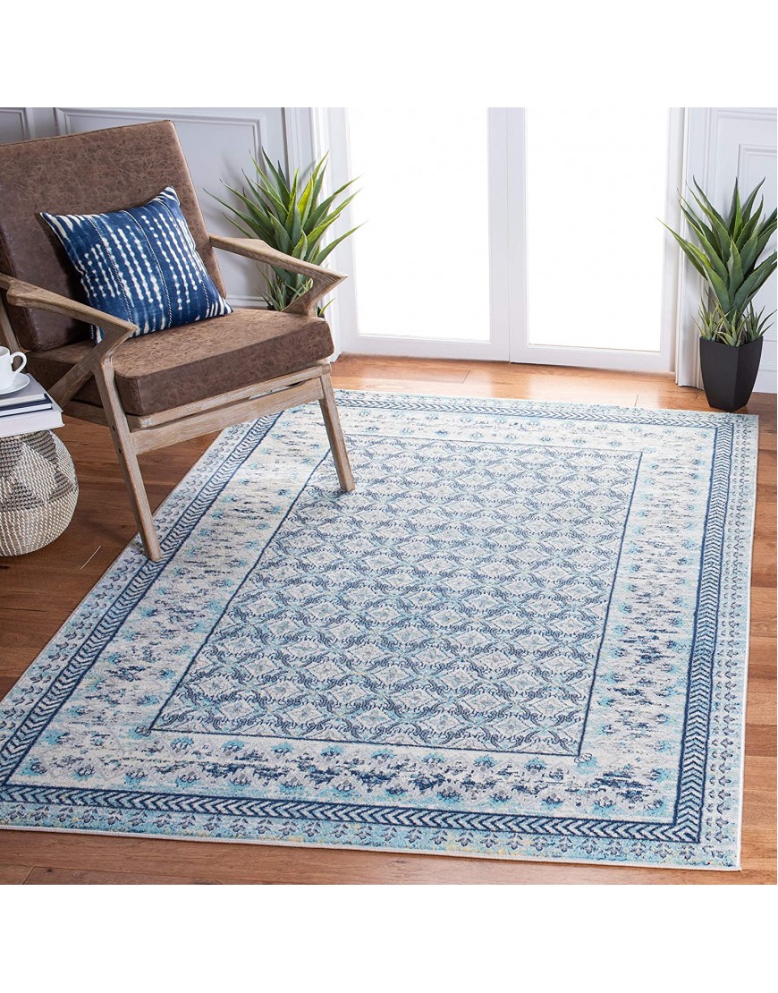 SAFAVIEH Brentwood Collection BNT899A Traditional Oriental Distressed Non-Shedding Living Room Bedroom Accent Area Rug 3' x 5' Ivory Aqua