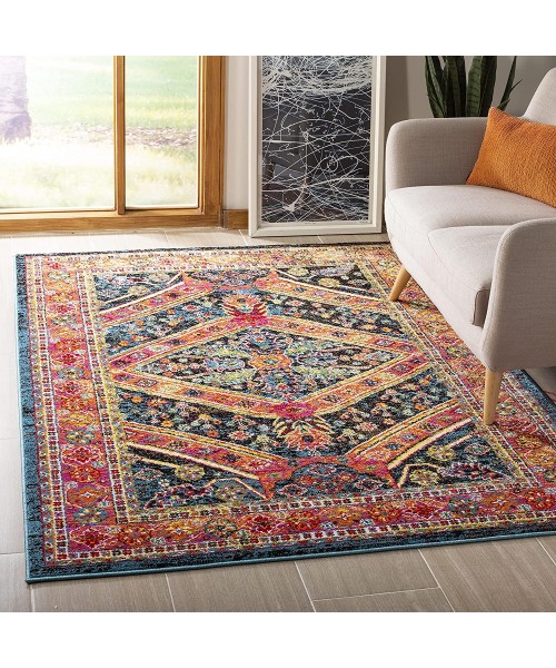 SAFAVIEH Cherokee Collection CHR921K Oriental Distressed Non-Shedding Living Room Bedroom Accent Area Rug 4' x 6' Turquoise Light Orange