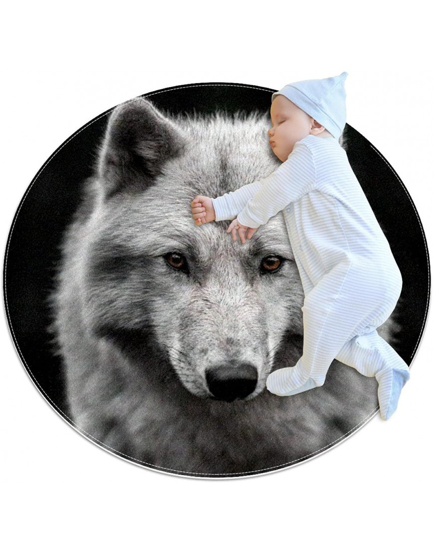 Silver Animal Fox Round Indoor Outdoor Area Rugs Runner Rug Non-Slip Backing Floor Carpet for Sofa Living Room Bedroom Modern Accent Home Decor 27.6in
