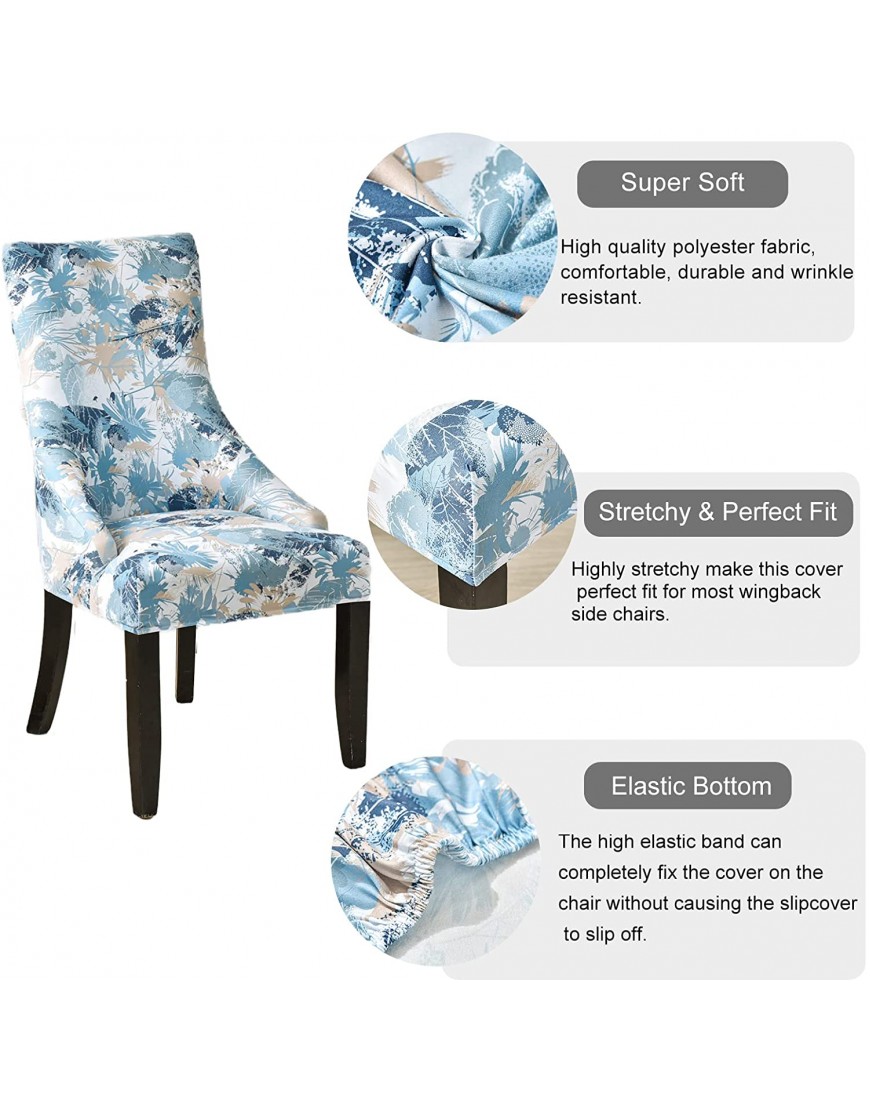 KRFOONN 2 PCS Wingback Side Chair Slipcover Stretch Printed Armless Wingback Chair Cover Washable Sloping Armchair Cover for Dining Room Banquet Home Decor 09