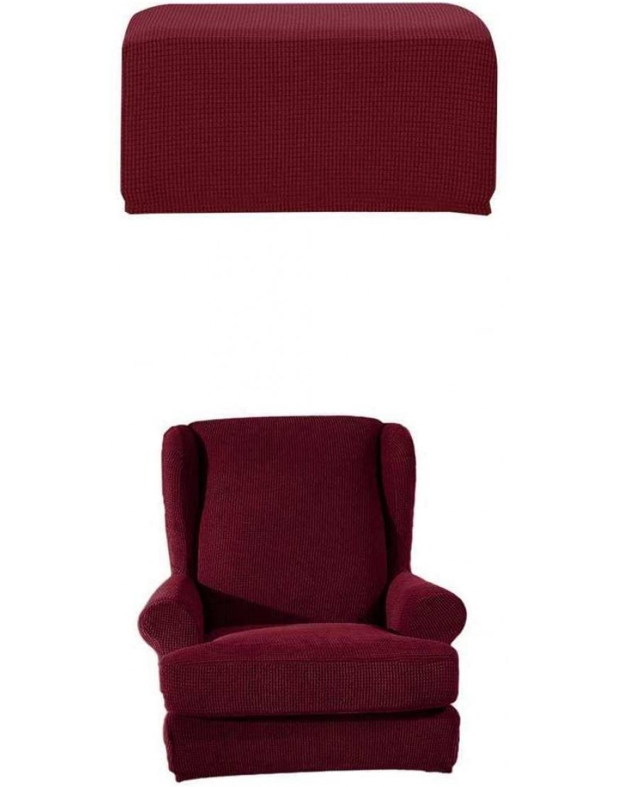 Prettyia Living Room Wing Back Accent Chair Cover & Footrest Stool Slipcover Wine Red