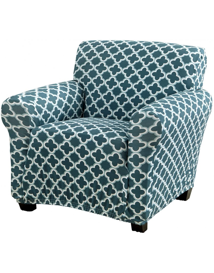 Printed Twill Arm Chair Slipcover. One Piece Stretch Chair Cover. Strapless Arm Chair Cover for Living Room. Fallon Collection Slipcover. Chair Smoke Blue
