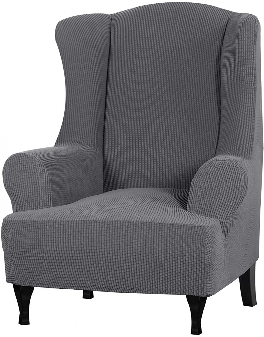 Stretch Wingback Chair Covers Wing Chair Slipcover Wing Chair Covers Furniture Covers for Wingback Chairs Furniture Cover Feature Soft Thick Small Checked Jacquard Fabric Washable Grey