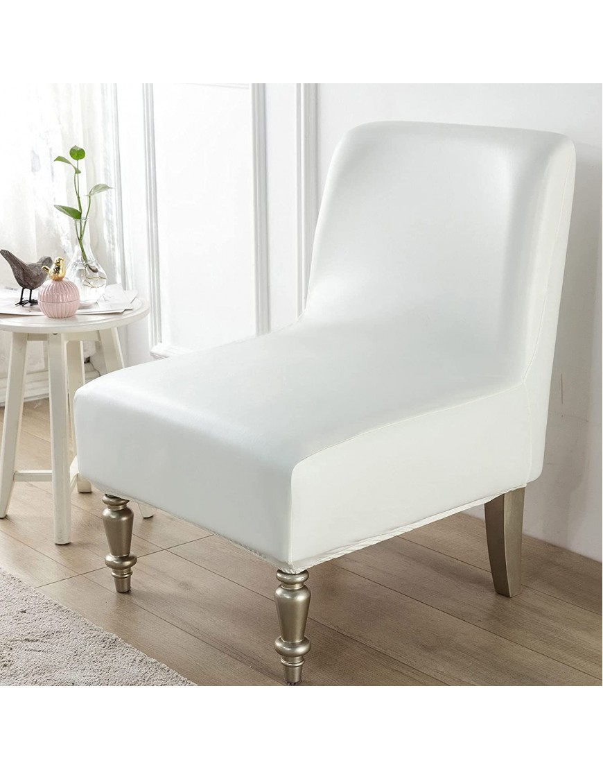 ZYBW Waterproof Armless Chair Covers,PU Leather Stretch Accent Slipper Chair Slipcover Removable Washable Universal Furniture Protector for Living Room Hotel-White-Set of 2