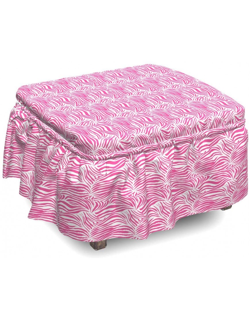 Ambesonne Animal Ottoman Cover Savannah Zebra Stripes Print 2 Piece Slipcover Set with Ruffle Skirt for Square Round Cube Footstool Decorative Home Accent Standard Size Pink Black