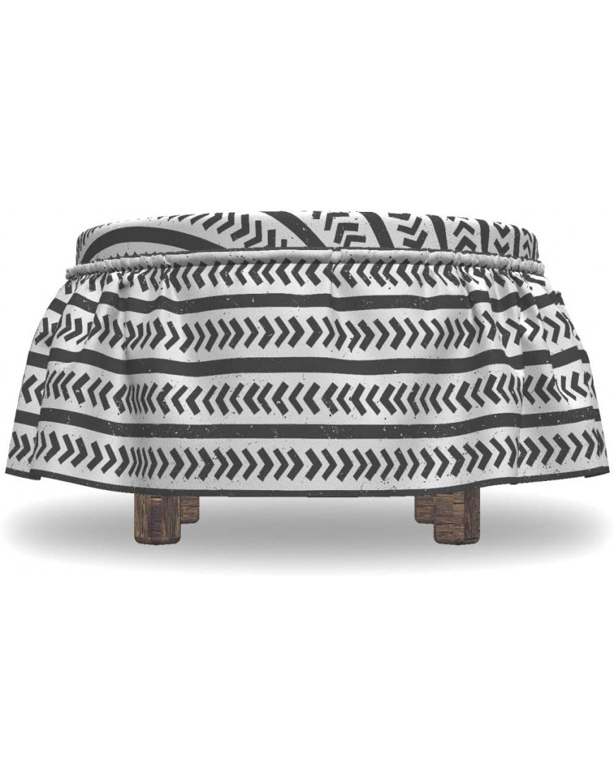 Ambesonne Geometric Ottoman Cover Stripes Arrow Shapes 2 Piece Slipcover Set with Ruffle Skirt for Square Round Cube Footstool Decorative Home Accent Standard Size Charcoal Grey and White
