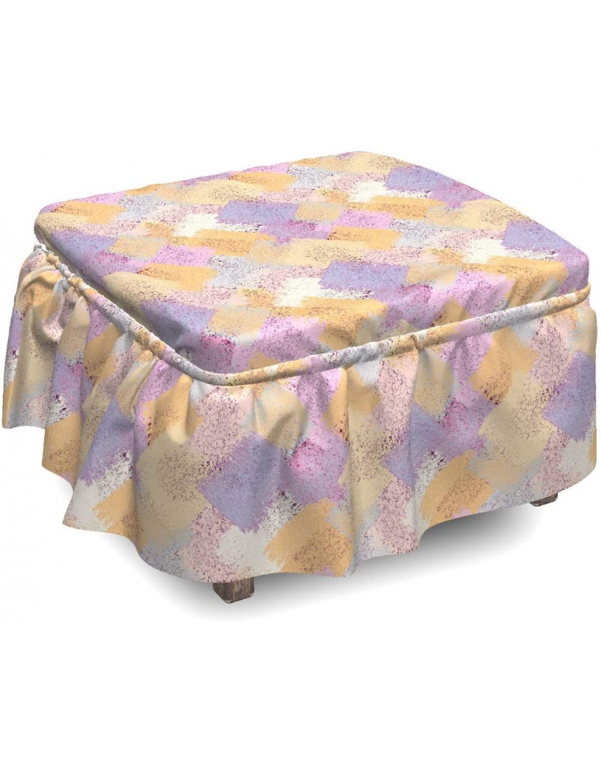 Lunarable Abstract Ottoman Cover Grunge Stained Rectangles 2 Piece Slipcover Set with Ruffle Skirt for Square Round Cube Footstool Decorative Home Accent Standard Size Multicolor