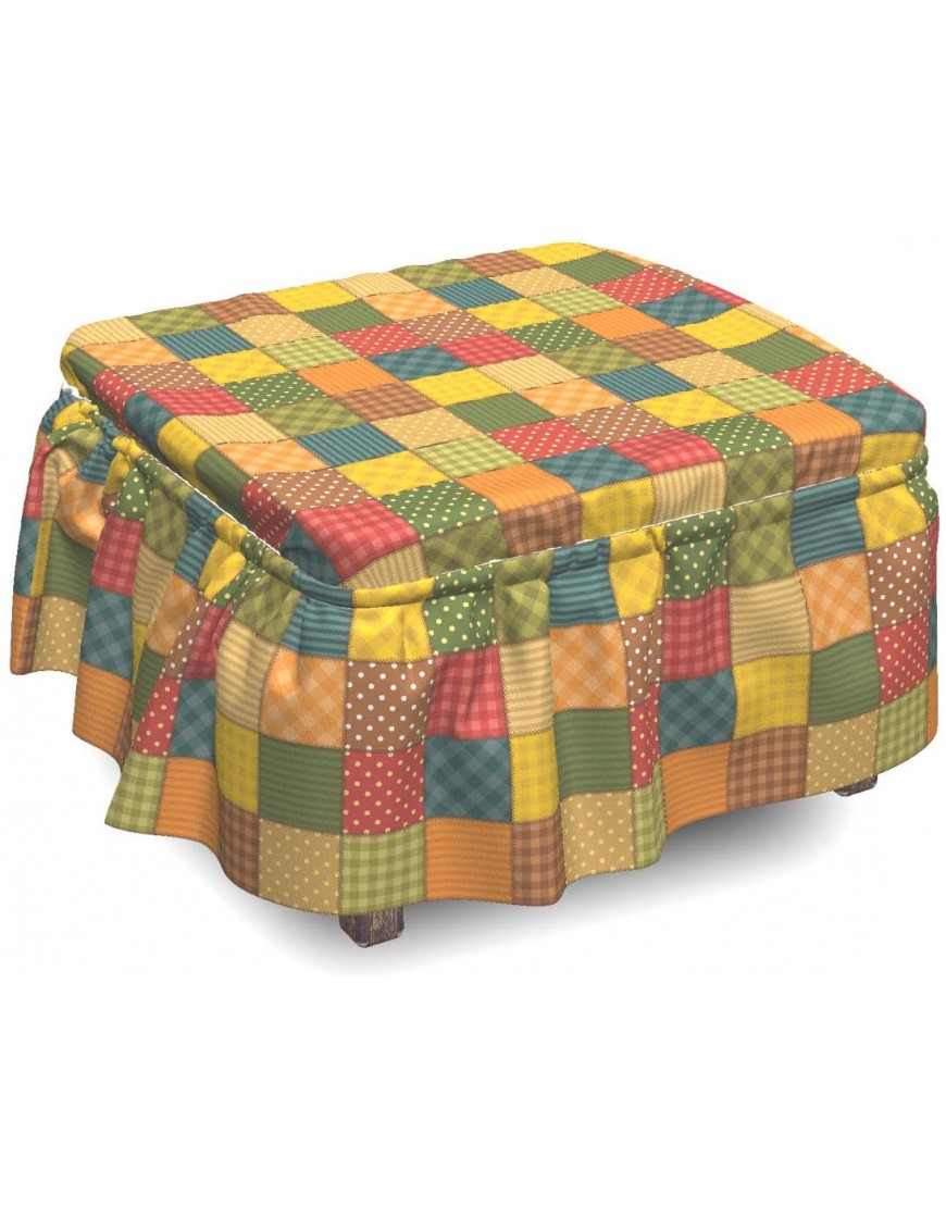 Lunarable Geometric Ottoman Cover Square Consisting Stripes 2 Piece Slipcover Set with Ruffle Skirt for Square Round Cube Footstool Decorative Home Accent Standard Size Multicolor