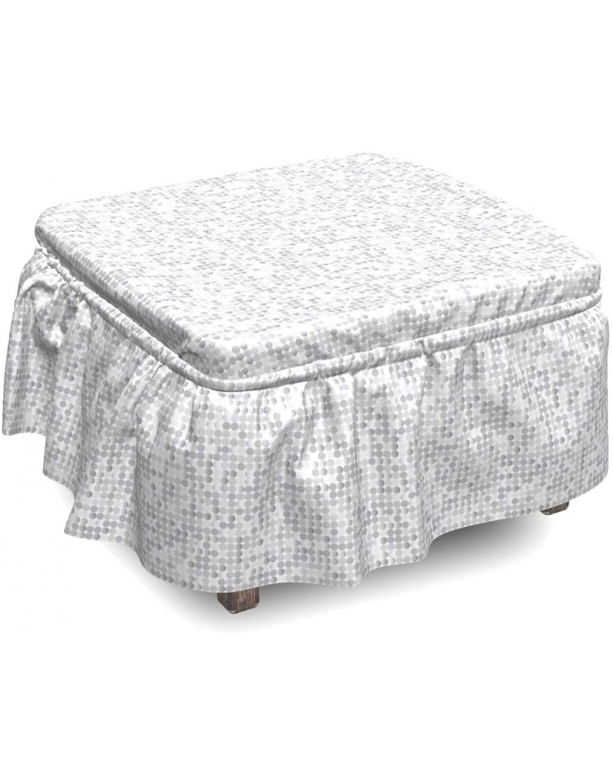 Lunarable Grey Abstract Ottoman Cover Symmetric Circles 2 Piece Slipcover Set with Ruffle Skirt for Square Round Cube Footstool Decorative Home Accent Standard Size Grey Purple Grey and White