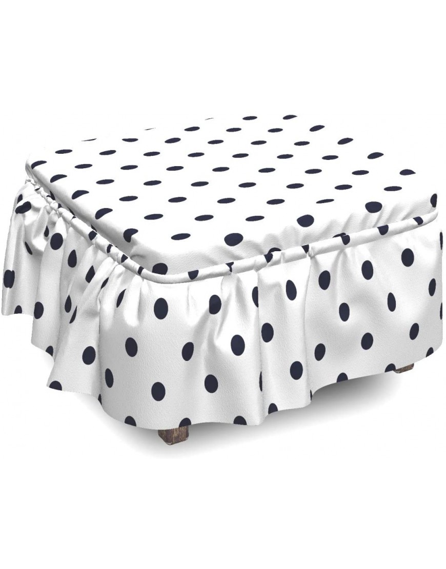 Lunarable Navy and White Ottoman Cover Dark Polka Dots 2 Piece Slipcover Set with Ruffle Skirt for Square Round Cube Footstool Decorative Home Accent Standard Size Navy Blue White