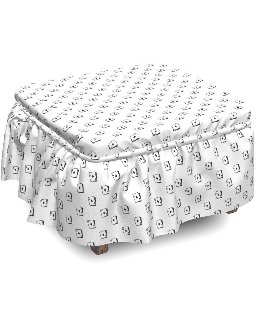 Lunarable Poker Ottoman Cover Diagonal Form Ace of Diamonds 2 Piece Slipcover Set with Ruffle Skirt for Square Round Cube Footstool Decorative Home Accent Standard Size Black White
