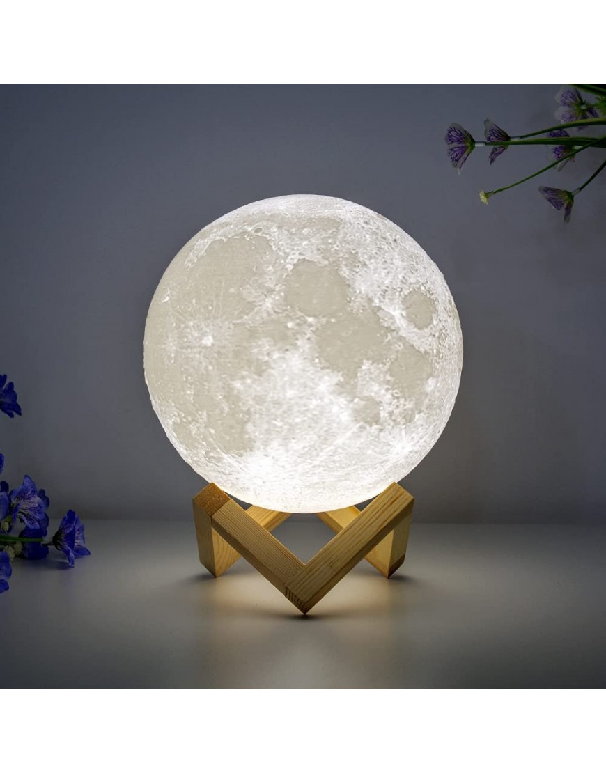 BRIGHTWORLD Moon Lamp Moon Night Light 3D Printed 7.1IN Lunar Lamp for Kids Gift for Women USB Rechargeable Touch Control Brightness Warm and Cool White