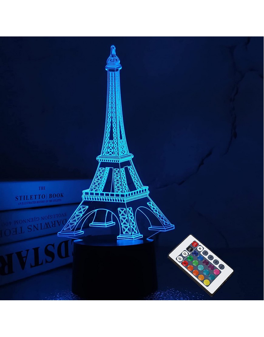 Eiffel Tower Nightlight 3D Illusion Lamp Visual Bedroom Decoration LED Lamp with Remote Control 16 Color Changing Paris Fashion Style Acrylic Gifts for Birthday Xmas