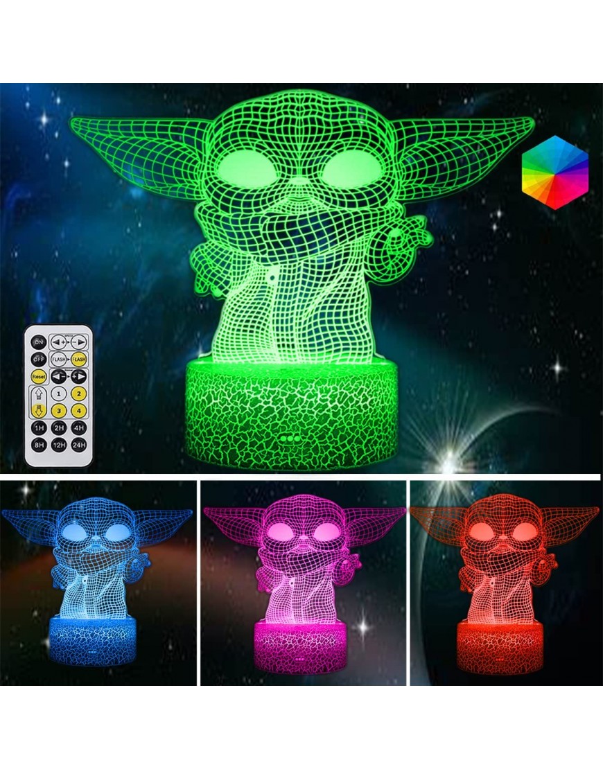 Yoda 3D Night Light for Kids 16 Color Change Baby Yoda Light for Room Decor USB Charge 3D Illusion Lamp with Timing Function Remote Control for Kids Best Star Wars Fans Christmas Birthday Gifts