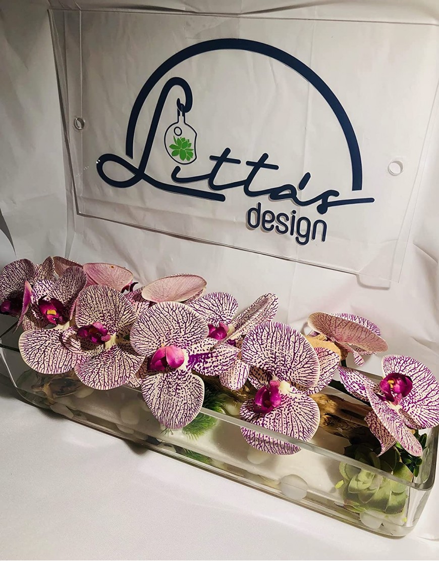 Litta's Design Home Decor Accent Rectangular Glass Arrangement with Artificial OrchidsMagic Water White