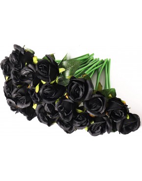 Nuseiis 24 PCS Artificial Flowers Real Touch Fake Flowers for Decoration Artificial Rose Silk Flowers with Stems for Home Wedding Party Baby Shower Halloween Decor Black