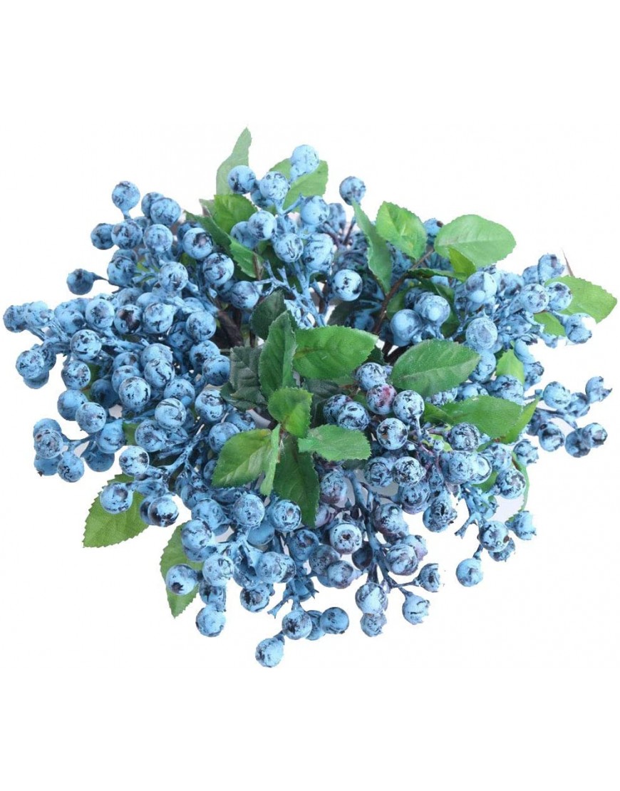 UUPP 6 Pcs Plastic Artificial Blueberries Fake Blue Berries Plant Blueberry Artificial Flowers for Home Wedding Office Party Decor 9.1 Inches