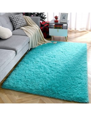 YJ.GWL Soft Shaggy Area Rugs for Bedroom Fluffy Living Room Rugs Nursery Girls Carpets Kids Home Decor Rugs 3 x 5 Feet Blue