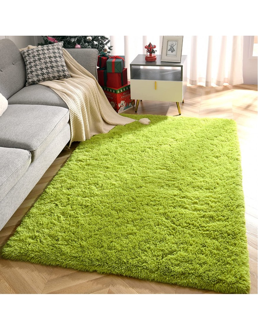 YJ.GWL Soft Shaggy Area Rugs for Bedroom Fluffy Living Room Rugs Nursery Girls Carpets Kids Home Decor Rugs 3 x 5 Feet Green