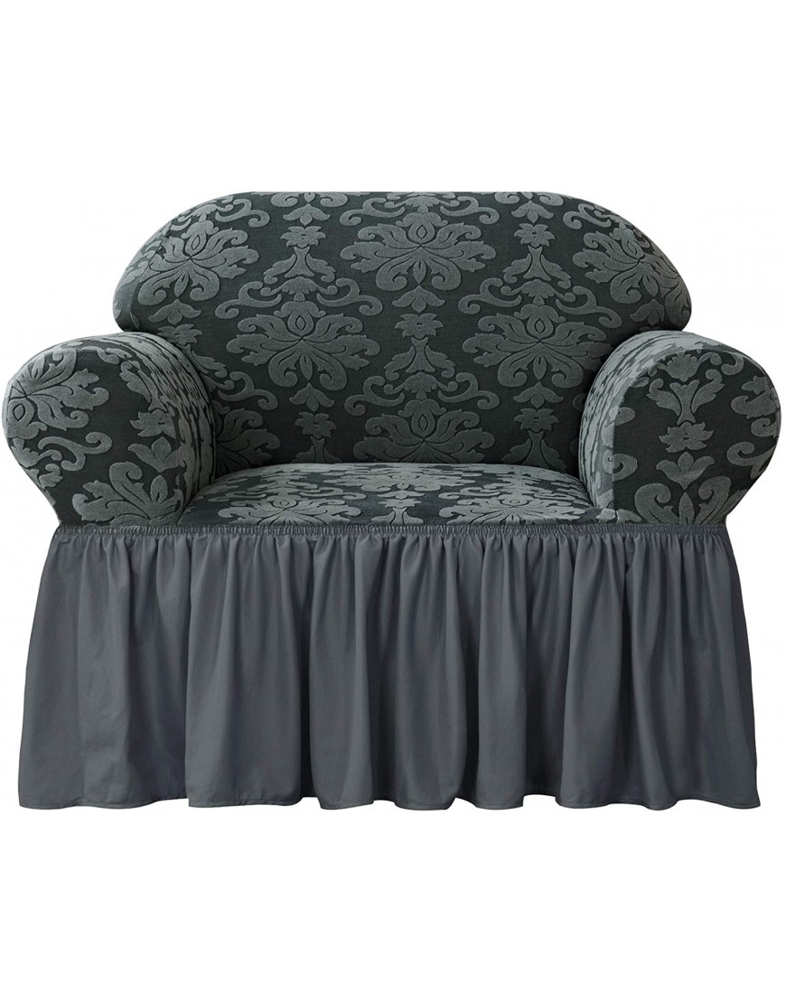 CHUN YI Stretch Chair Slipcover with Ruffle Skirt,1 Piece Couch Jacquard Damask Universal Covers for 1 Seat Armchair in Living Room Small Greenish Gray