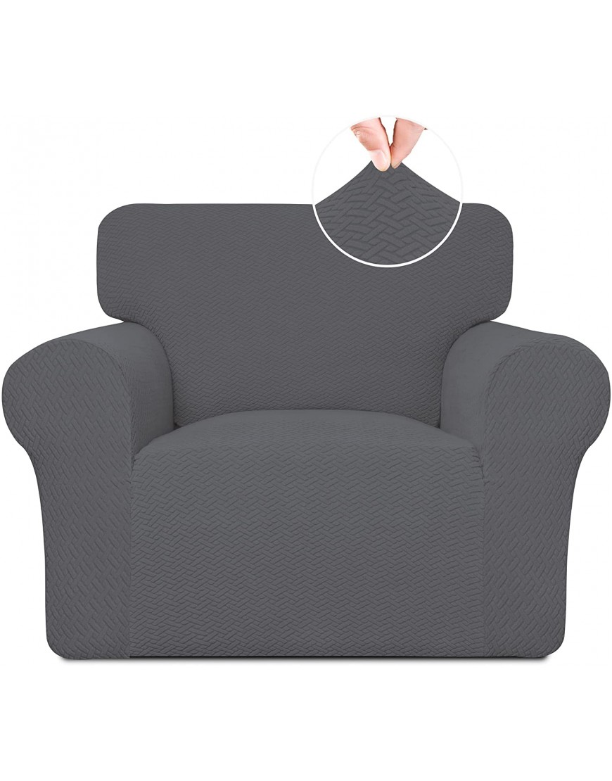 Easy-Going Stretch Jacquard Chair Couch Cover 1-Piece Soft Sofa Cover Sofa Slipcover with Anti-Slip Foams Washable Furniture Protector for Kids Pets Chair Gray