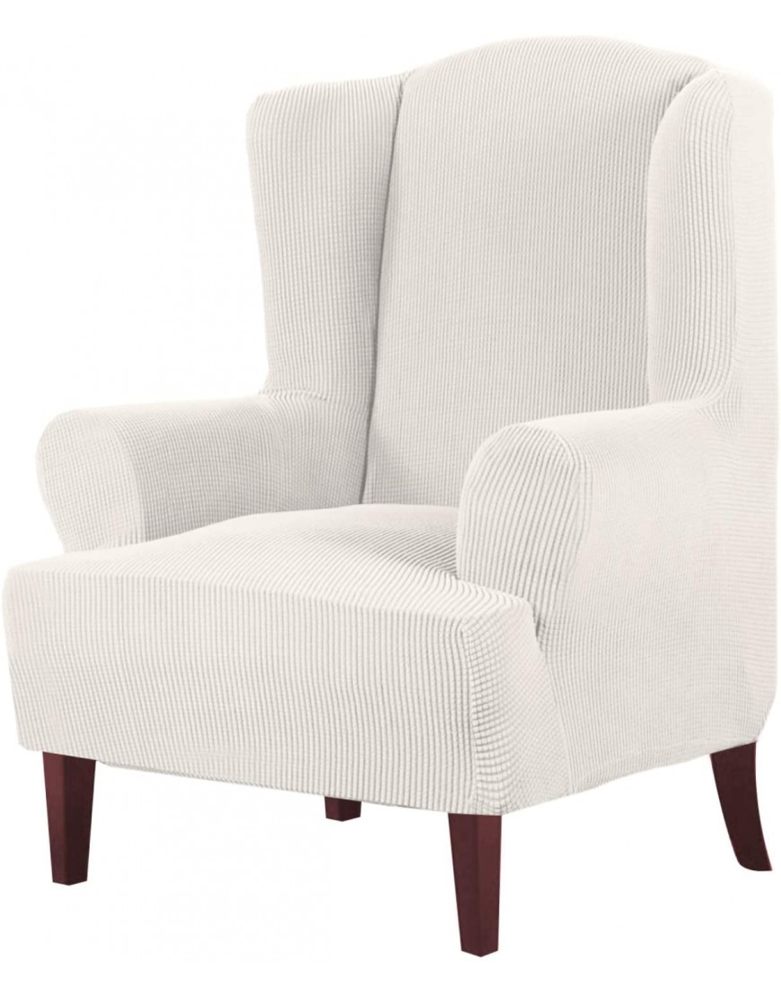 High Stretch Wingback Chair Slipcover Wing Chair Covers Wingback Chair Covers Wing Chair Slipcovers Furniture Covers for Wingback Chairs Soft Thick Small Checked Jacquard Fabric Ivory
