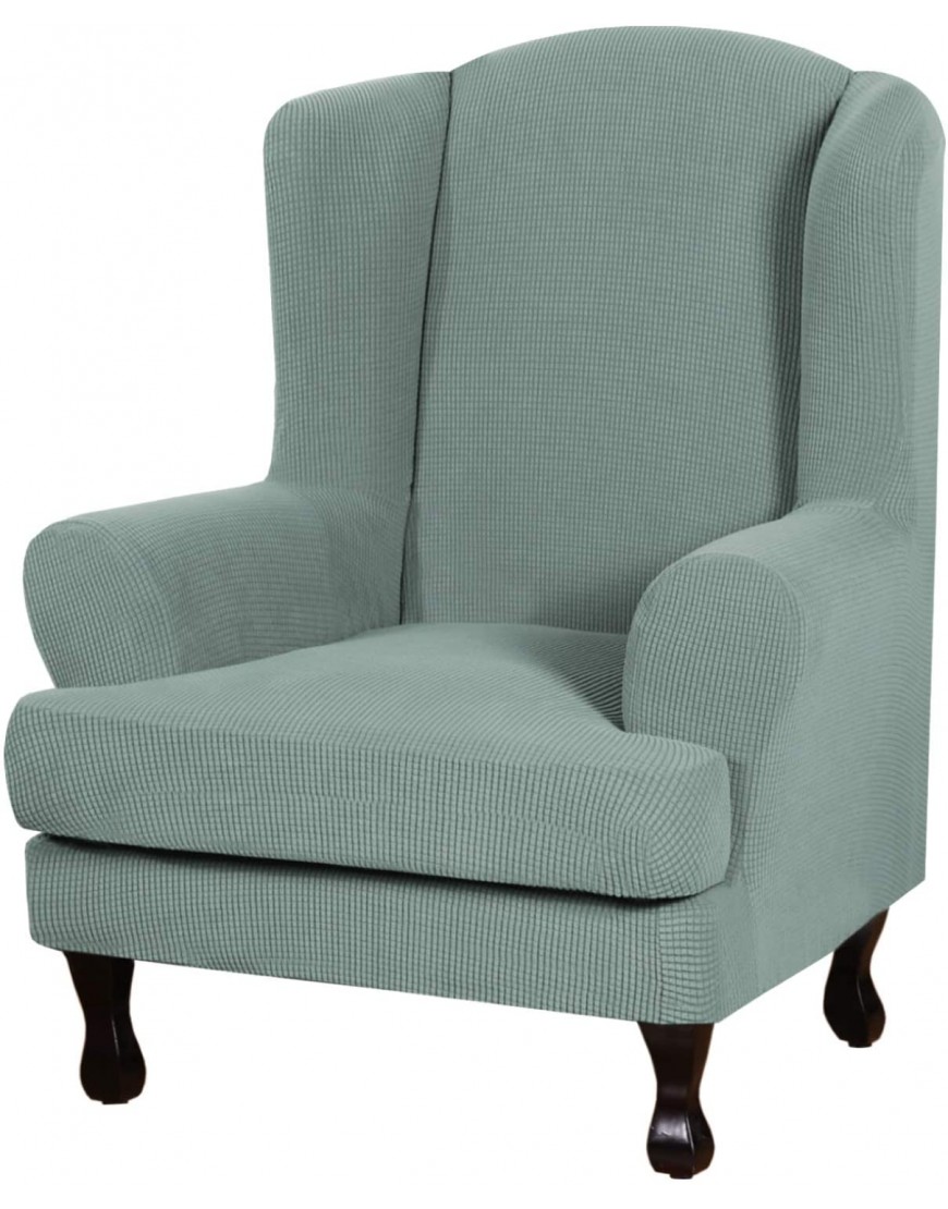 H.VERSAILTEX 2 Piece Stretch Jacquard Wingback Chair Covers Slipcovers Wing Chair Covers Base Cover Plus Seat Cushion Cover Furniture Covers for Wingback Chairs Form Fitted Thick Soft Sage