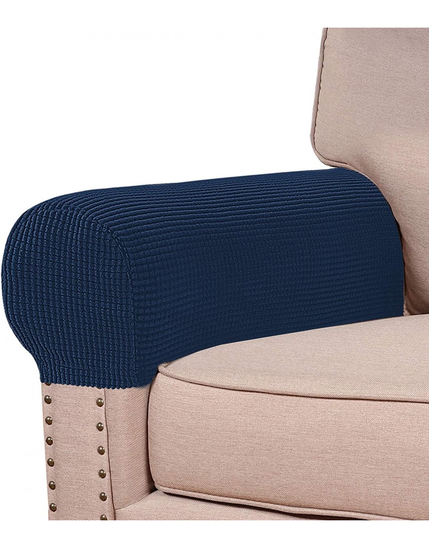 Stretch Armrest Covers for Chairs and Sofas Couch Arm Covers for Sofa Spandex Jacquard Armrest Covers Anti-Slip Furniture Protector Washable Armchair Slipcovers for Recliner Set of 2 Navy