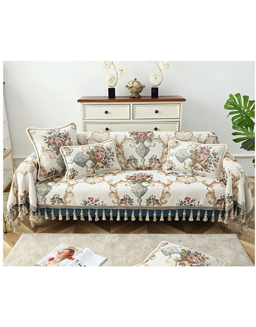 TREASURE European Style Four Seasons Universal Couch Cover Sofa Cover with Tassels Washable Printing Furniture Protector