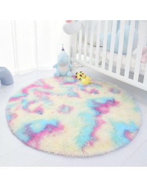 BENRON Ultra Cute Shaggy Round Rainbow Rugs Fluffy Circle Rug for Girls Bedroom Kids Plush Area Rug for Nursery Playroom Reading Nook Decor 5FT