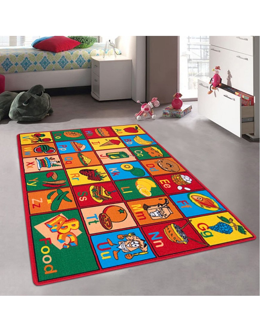 Champion Rugs Kids Baby Room Daycare Classroom Playroom Area Rug. Alphabet Food. Educational. Fun. Playmat. Non-Slip Back. Bright Colorful Vibrant Colors 8 ft x 10 ft