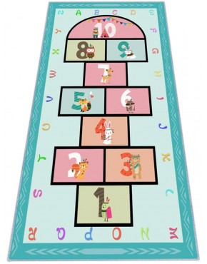 Hopscotch Rug 63”x31 Hop and Count Game Rug with Colorful Alphabet and Animals Design Anti-Slip Kids Play Mat Soft Floor Area Rug & Carpet Playroom Bedroom Living Room