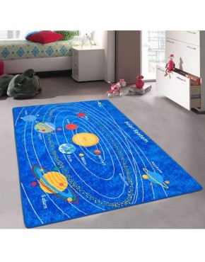 Kids Rugs Non Skid Washable Children Educational Learning Carpet for Playroom Bedroom Solar System Area Rug Blue 8 Feet X 10 Feet