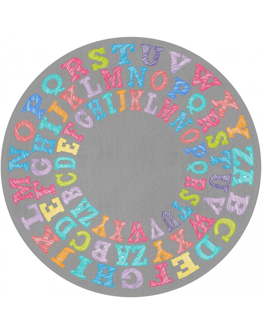 YEAHSPACE 5Ft Alphabet Rug Round ABC Rug 60 Inch Circle Letters Classrooms Kids Room Activity Centerpiece Play Rug-Cute Colorful Alphabet ABC Grey