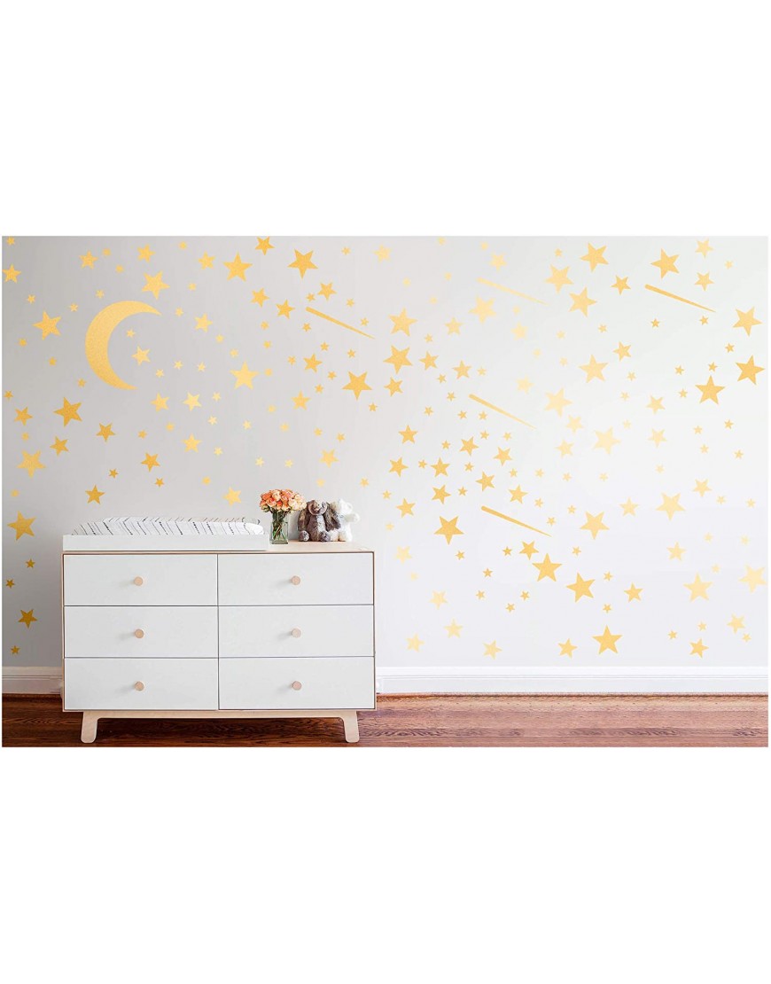 PapaKit Twinkle Little Stars & Moon Wall Decal Champagne Gold 200 Assorted Stickers Baby Nursery Child Kid Teen Girl Boy Room Home Decor | Creative Art Design Pattern | Safe Removable Adhesive