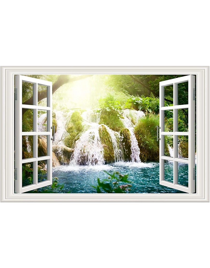 SHCHA 3D Window View Scenery Wall Sticker Mural Art Decal for Home Decor Fall Forest Stream Smolny 23.6 x 35.4 inches F
