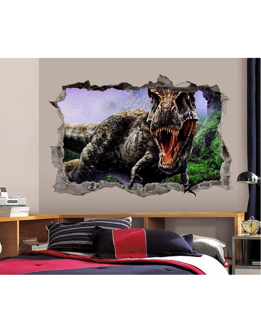 T-Rex Wall Decal Smashed 3D Graphic Dinosaur Wall Sticker Art Mural Poster Kids Room Decor Gift UP46 50"W x 34"H