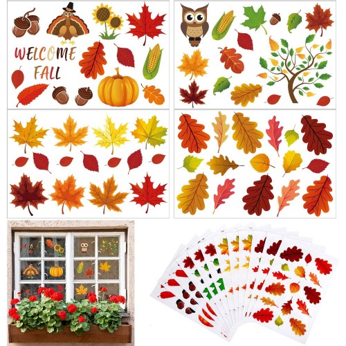 180 Pieces Thanksgiving Fall Autumn Leaves Acorns Window Sticker Maple Decorations Autumn Decals Party Decor Ornaments