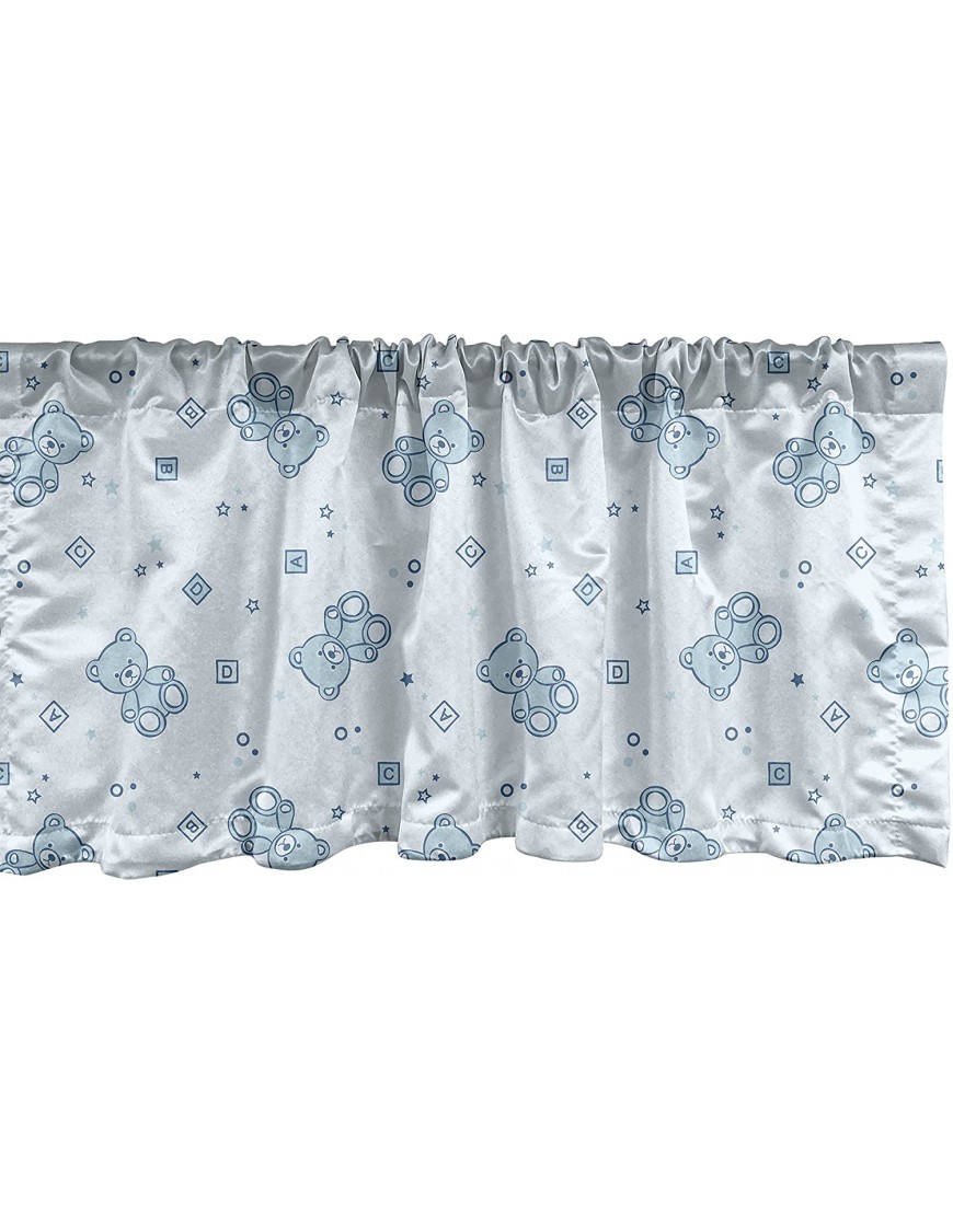 Ambesonne Cartoon Window Valance Teddy Bears and Toys with Letters on Imagery Blue Background Curtain Valance for Kitchen Bedroom Decor with Rod Pocket 54 X 12 Pale Blue Aqua