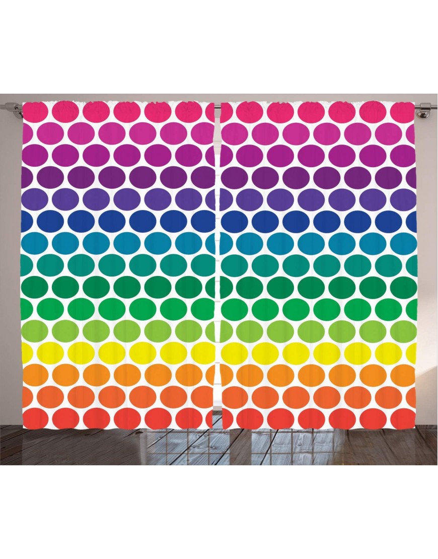 Ambesonne Polka Dots Curtains Illustration of Rainbow Colored Dots Big Circles Spots Theme Print Living Room Bedroom Window Drapes 2 Panel Set 108" X 84" Multicolor
