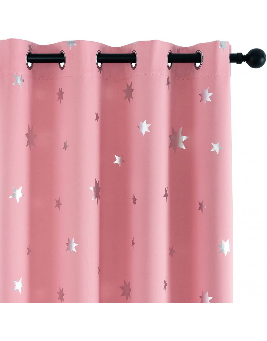 Anjee Girls Bedroom Pink Blackout Curtains Silver Star Curtains for Nursery Kids Room Darkening Thermal Insulated Window Curtains 52 x 84 Inches Each 2 Panels
