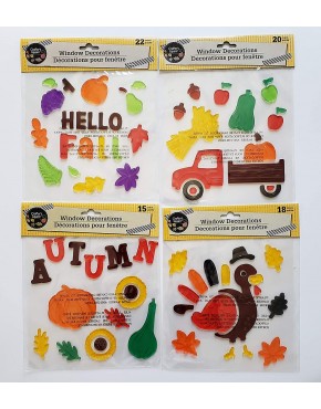 Autumn Fall Themed Window Gel Clings Stickers Set of 4 Including Turkey Farm Truck Pumpkins and More 75 Pieces