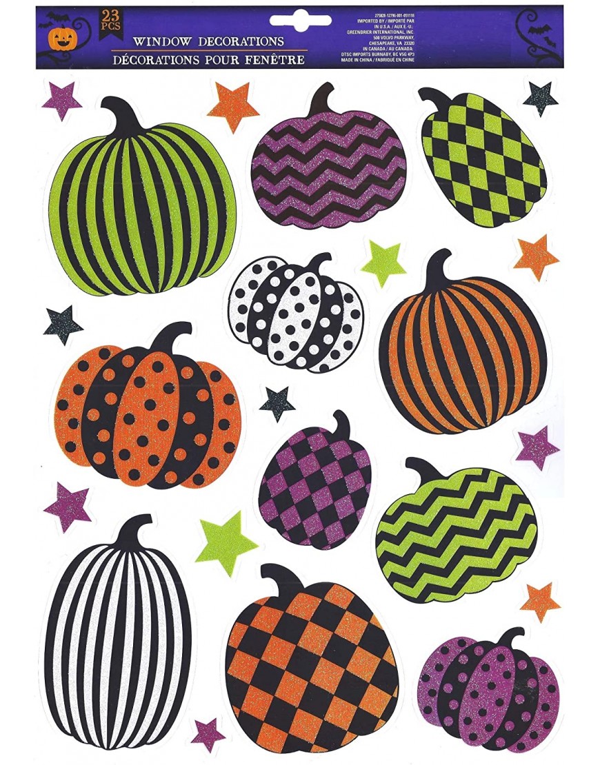 Colorful Pumpkins with Glitter Accents Fall Window Clings
