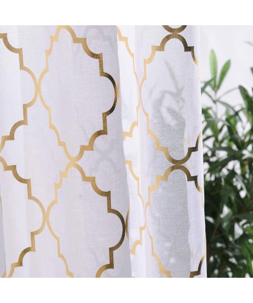 Sheer Curtains 45 inch Length for Kitchen Window Cafe Curtains Half Window Treatments Rod Pocket Light Filtering Short Curtains 2 Panels White Gold