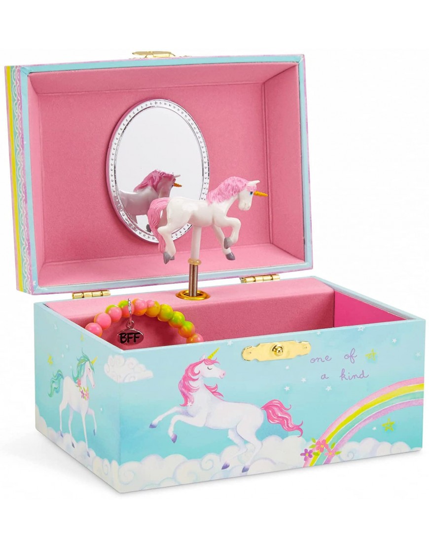 Jewelkeeper Girl's Musical Jewelry Storage Box with Spinning Unicorn Rainbow Design The Unicorn Tune
