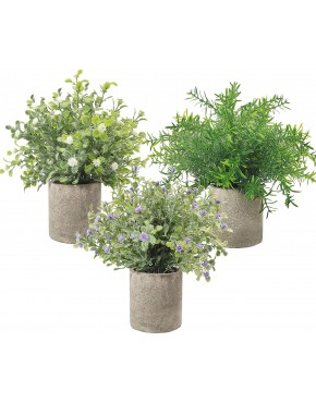 3 Pack Small Potted Artificial Plastic Plants Mini Fake Rosemary Plant Faux Flower Houseplants for Home Decor Indoor 9.5" Tall Greenery Plants for Wedding Home Office Desk Garden Indoor & Outdoor
