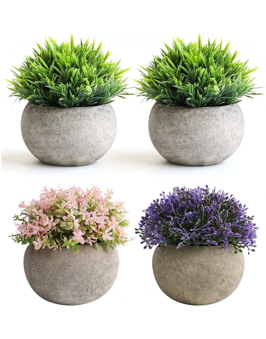 THE BLOOM TIMES 4 Pcs Small Fake Plants for Bathroom Home Office Decor Mini Potted Artificial Plants Faux Greenery for House Decorations