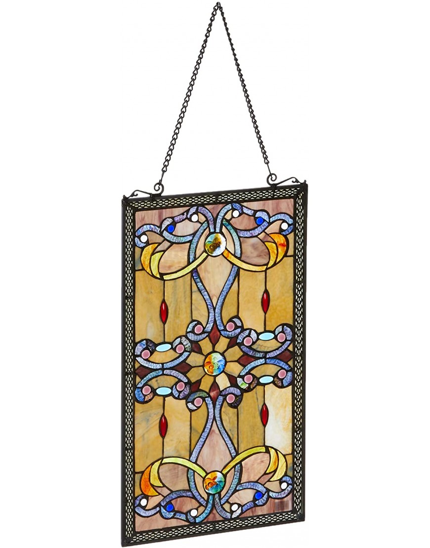 Fine Art Lighting Stained Glass Window Panel 15 by 26-Inch Aqua Amber Pink 8 Pound