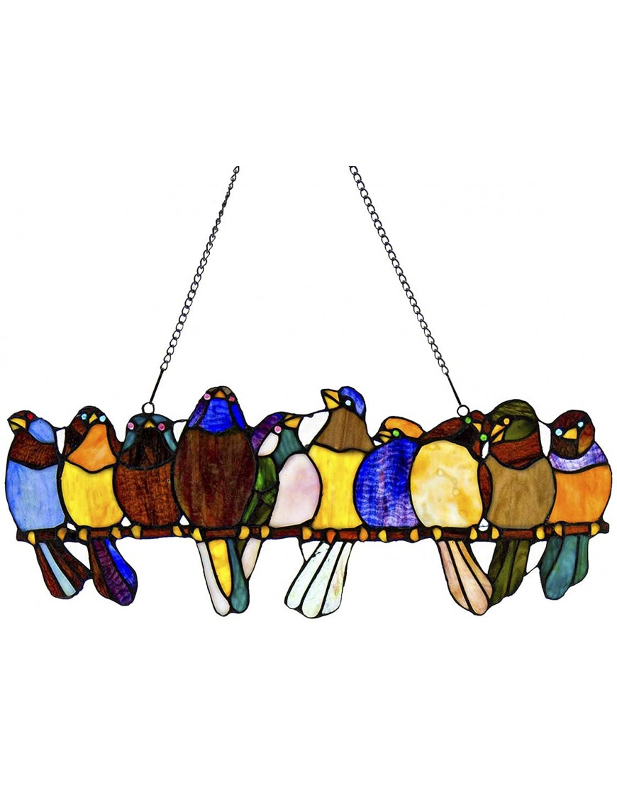 RIVER OF GOODS Birds on a Wire Stained Glass Window Hanging 24.25” L x 9.5" H Window Suncatcher Bold Home Decor